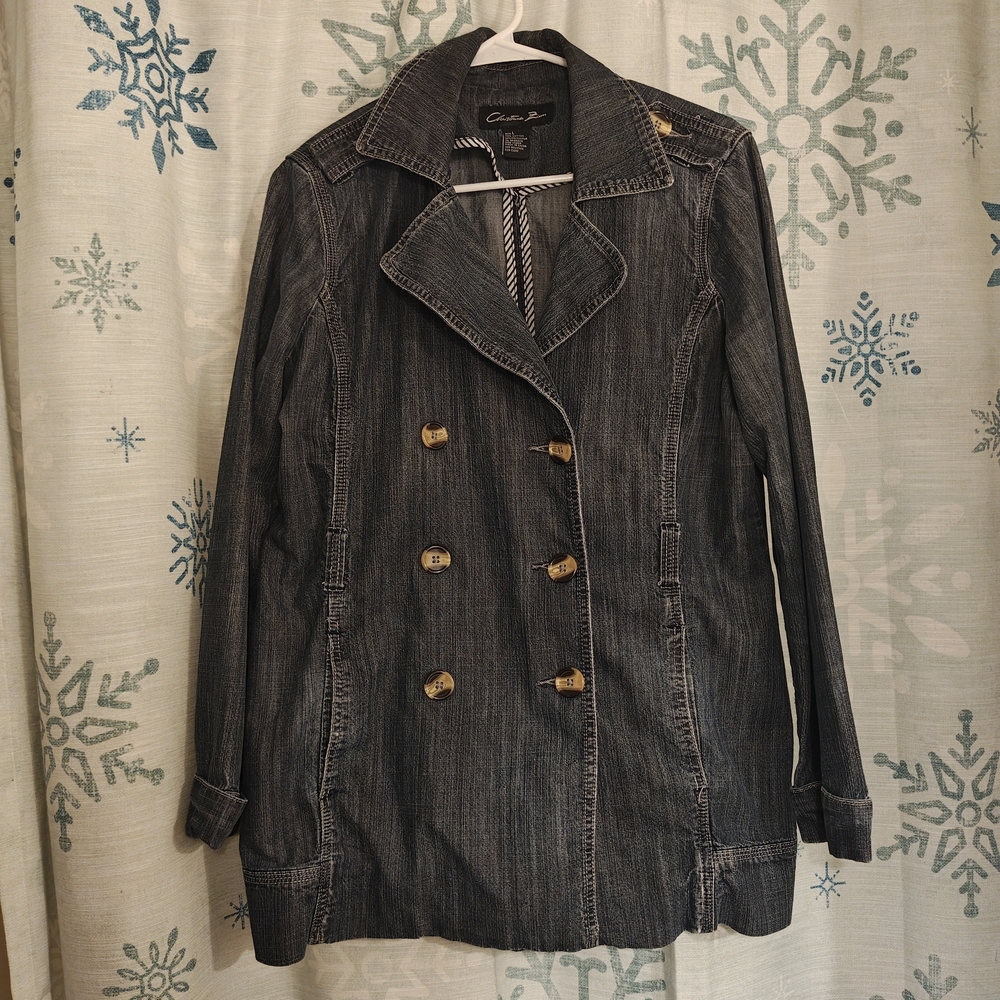 Charcoal Trench Coat with Gold Accents